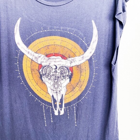 🌻 PROJECT SOCIAL T Bull Graphic Tank Top Navy Blue Small - Picture 5 of 6